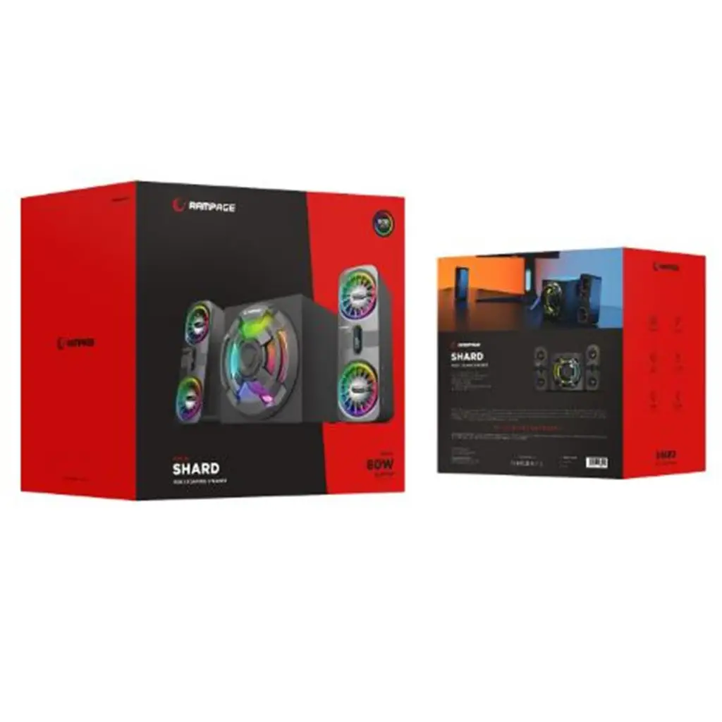 Rampage RMS-311 SHARD 2+1 80W Siyah USB,FM,Bluetooth,HMDI,Optica Rgb Işıklı Speaker