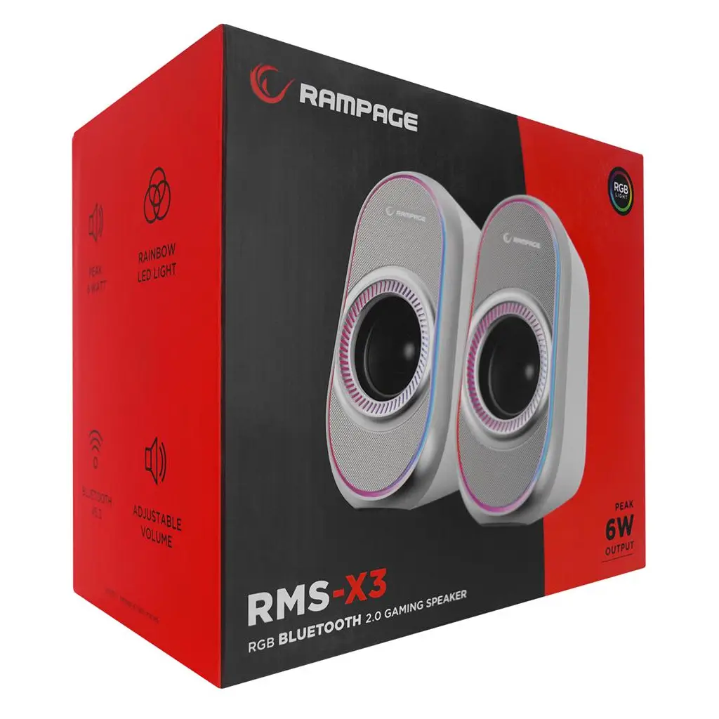 Rampage RMS-X3 2.0 6W Bluetooth Özellikli Beyaz Multimedia RGB Işıklı Gaming USB Speaker