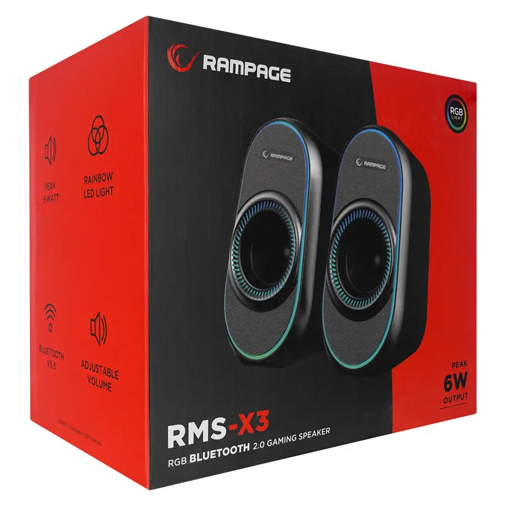 Rampage RMS-X3 2.0 6W Bluetooth Özellikli Siyah Multimedia RGB Işıklı Gaming USB Speaker
