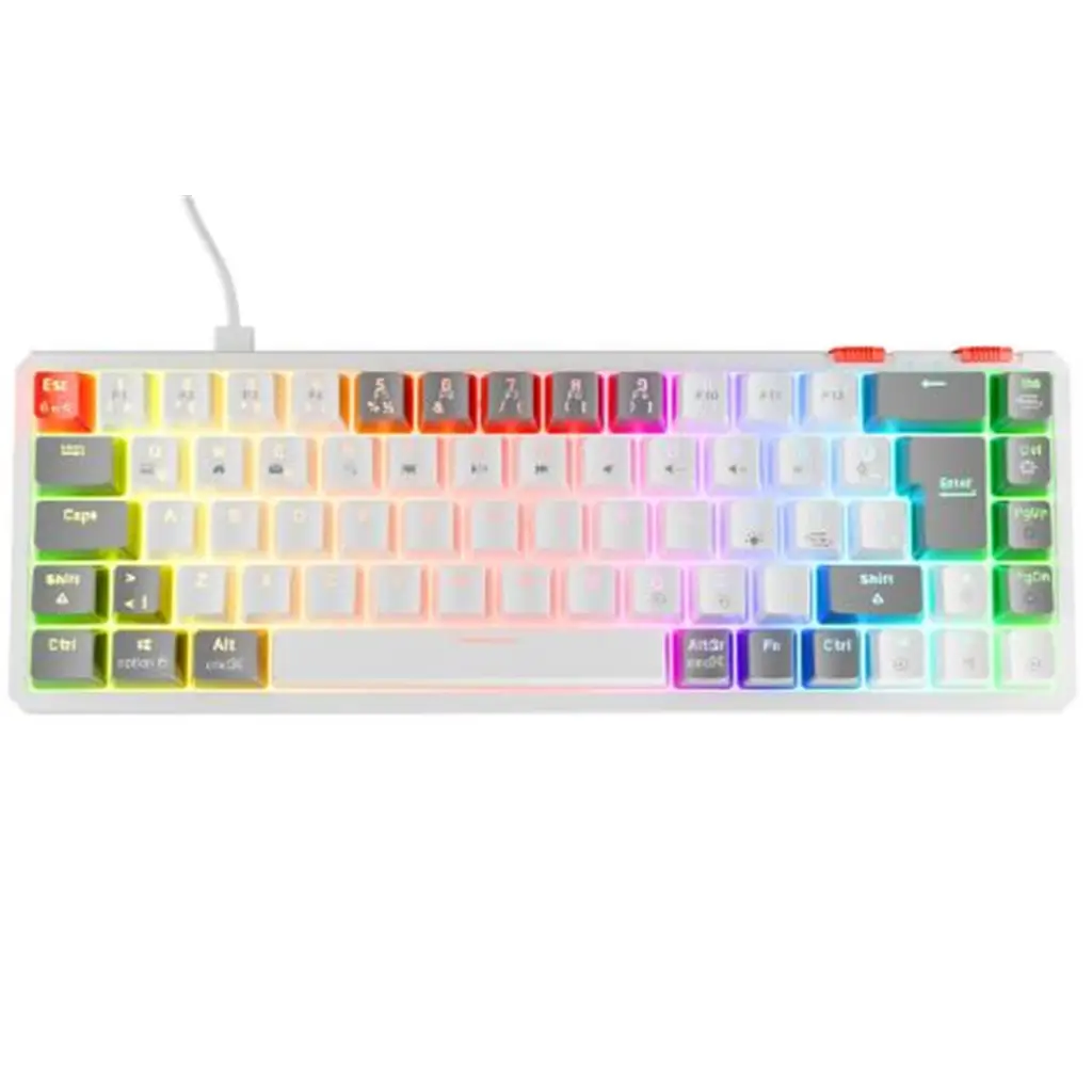 Rampage YORU MINI Beyaz-Gri Type-C Bağlantılı OUTEMU Red Swich Q Mekanik Gaming Oyuncu Klavye RGB