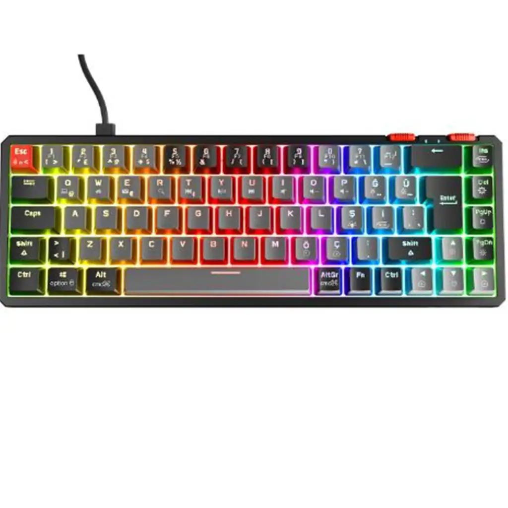 Rampage YORU MINI Gri-Siyah Type-C Bağlantılı OUTEMU Red Swich Q Mekanik Gaming Oyuncu Klavye RGB
