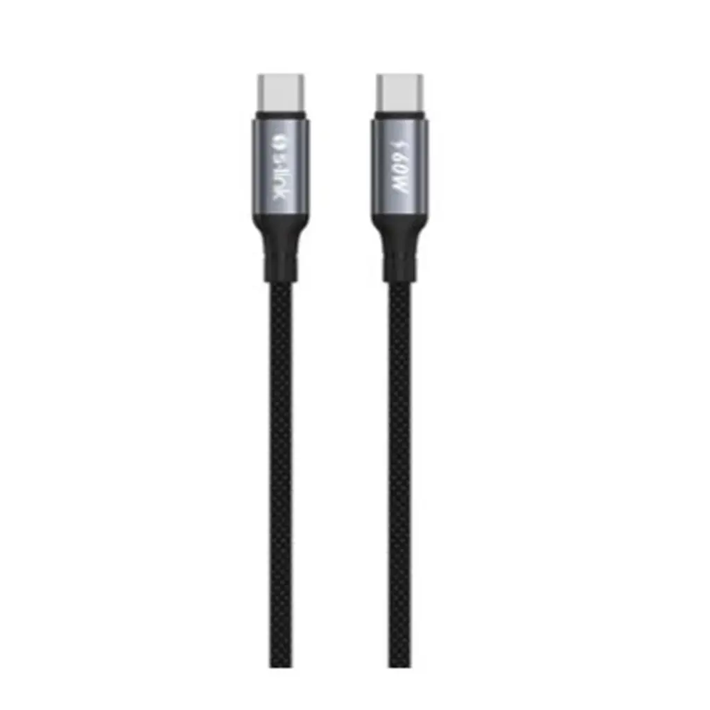 S-link Armor CC-01 60W 1.2m Type-C to Type-C PD Örgülü Metal Başlıklı Siyah Hızlı Şarj Kablosu