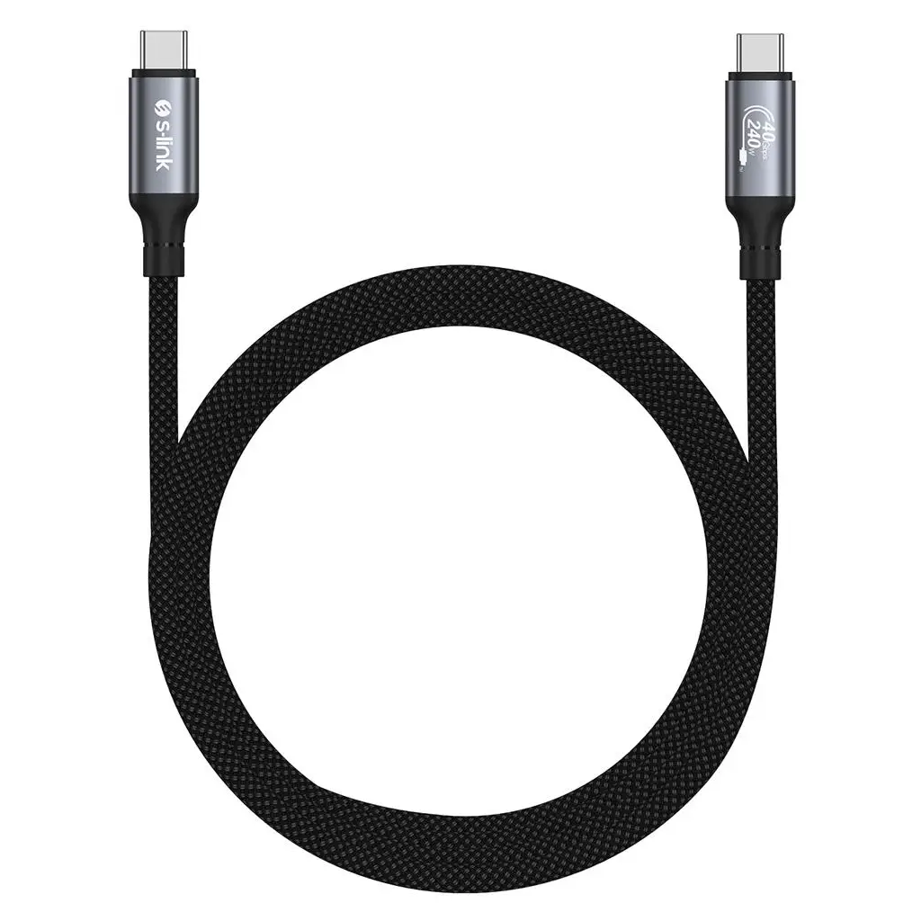 S-link Armor DCC-01 240W 1.2m Type-C to Type-C Örgülü Metal 8K 60HZ Siyah Data ve Hızlı Şarj Kablosu