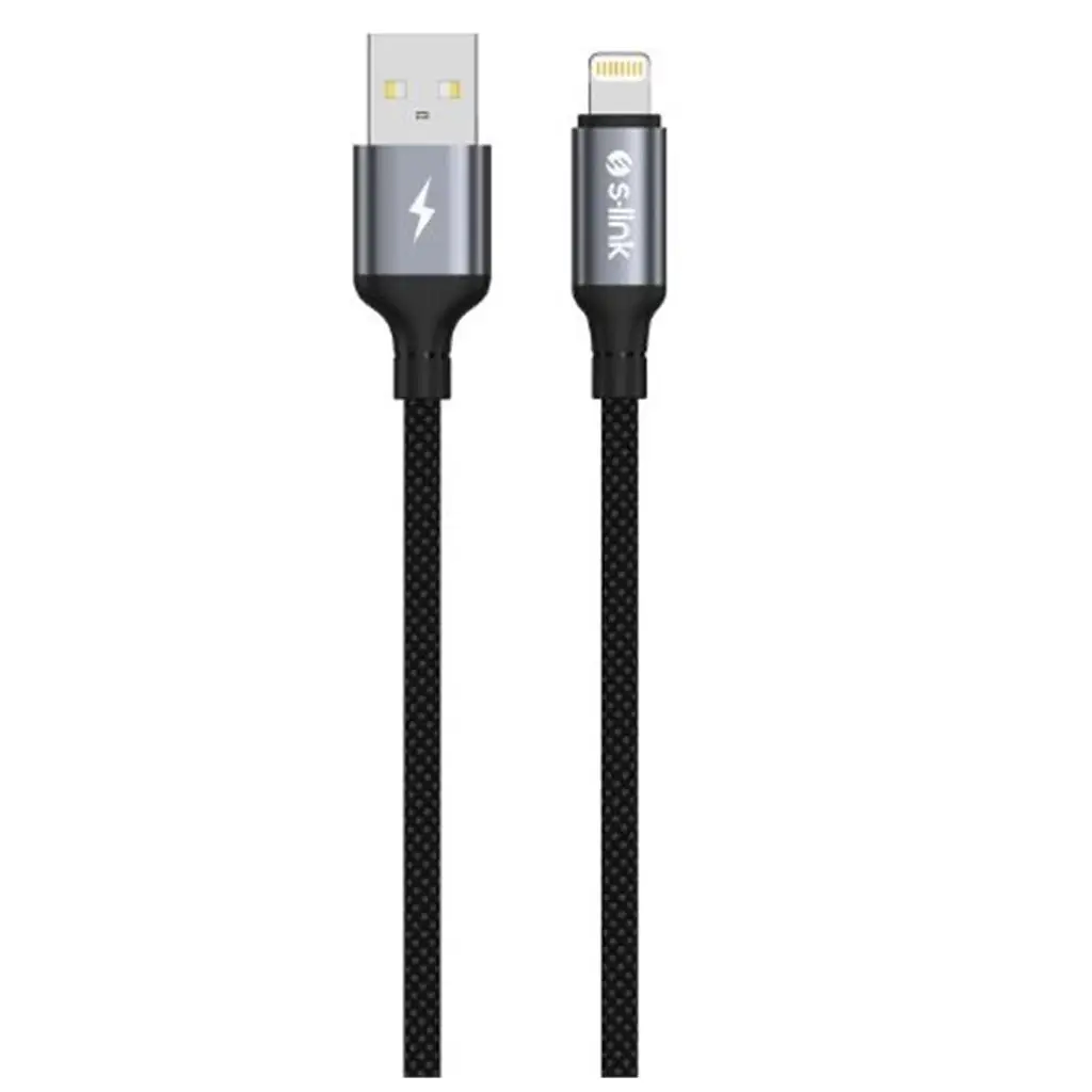 S-link Armor UL-01 12W 1.2m USB to Lightning PD Örgülü Metal Başlıklı Siyah Hızlı Şarj Kablosu