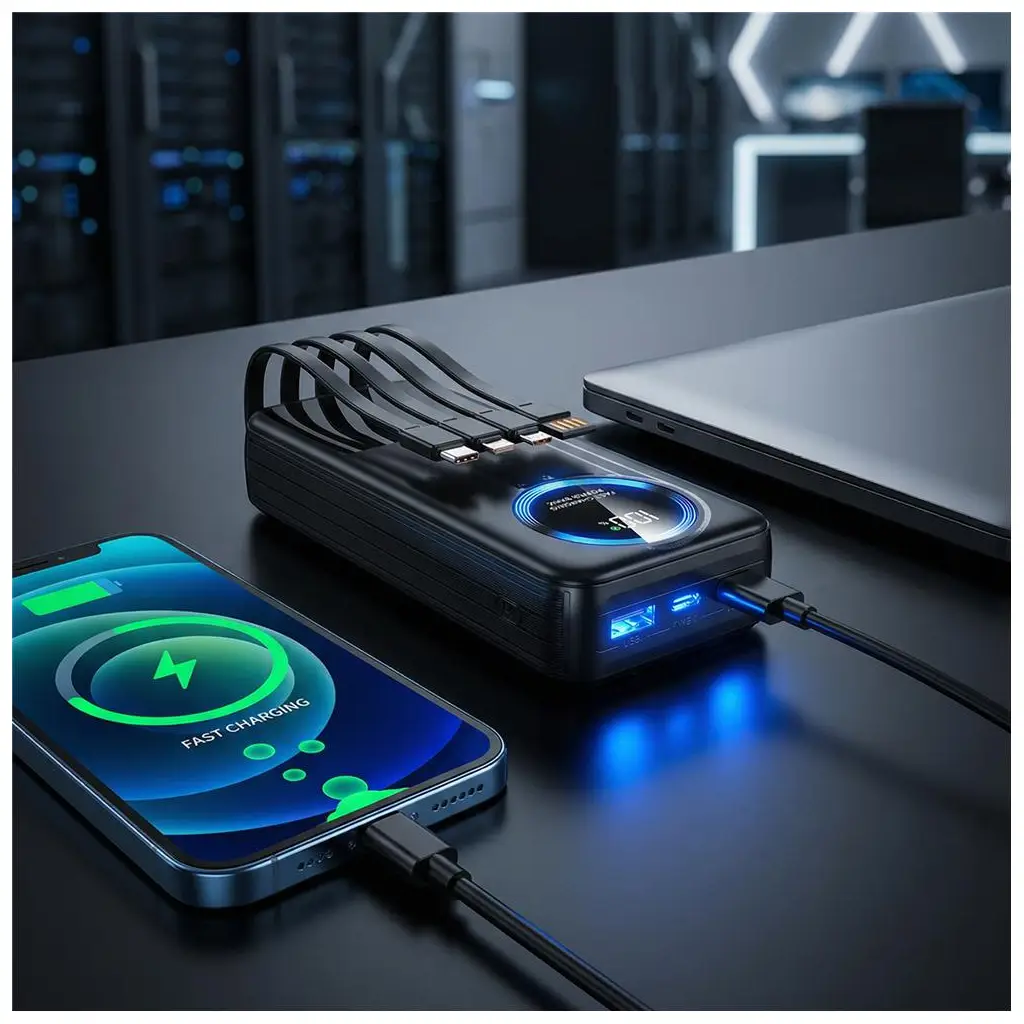 S-link IP-G220 20000mAh PD20W+QC3.0 Dahili Kablolu Siyah LCD Taşınabilir Pil Şarj Cihazı Powerbank