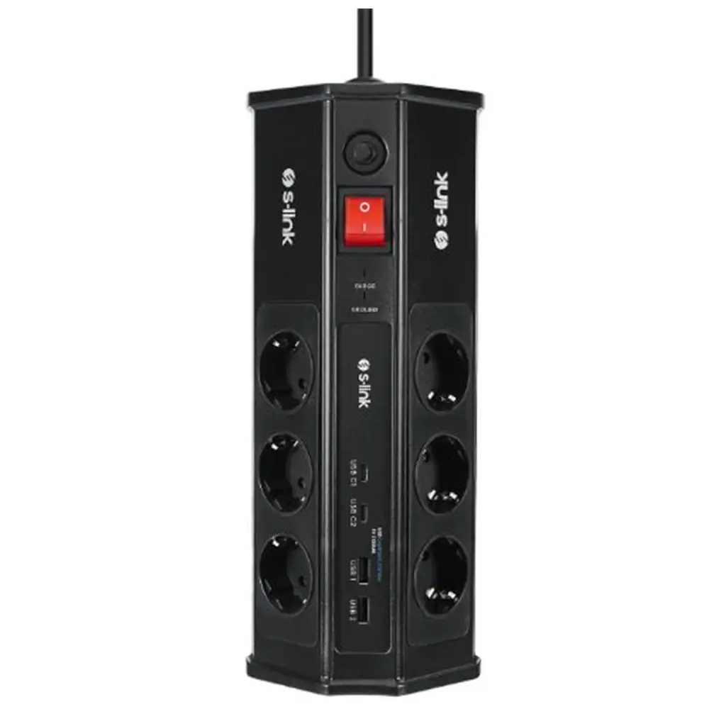 S-link PRZ03 PrizHive 3M 630 Joule 1.5mm 2 USB 2 TypeC 2.4A-5V 500V 6000V 6lı Akım Korumalı Priz