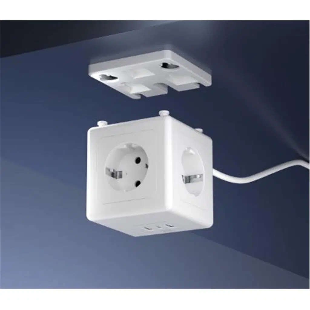 S-link PRZ04 4 Soketli 2 USB 1 Type-C PD20 2M 306 Joule Tam Bakır Küp Beyaz Akım Korumalı Priz
