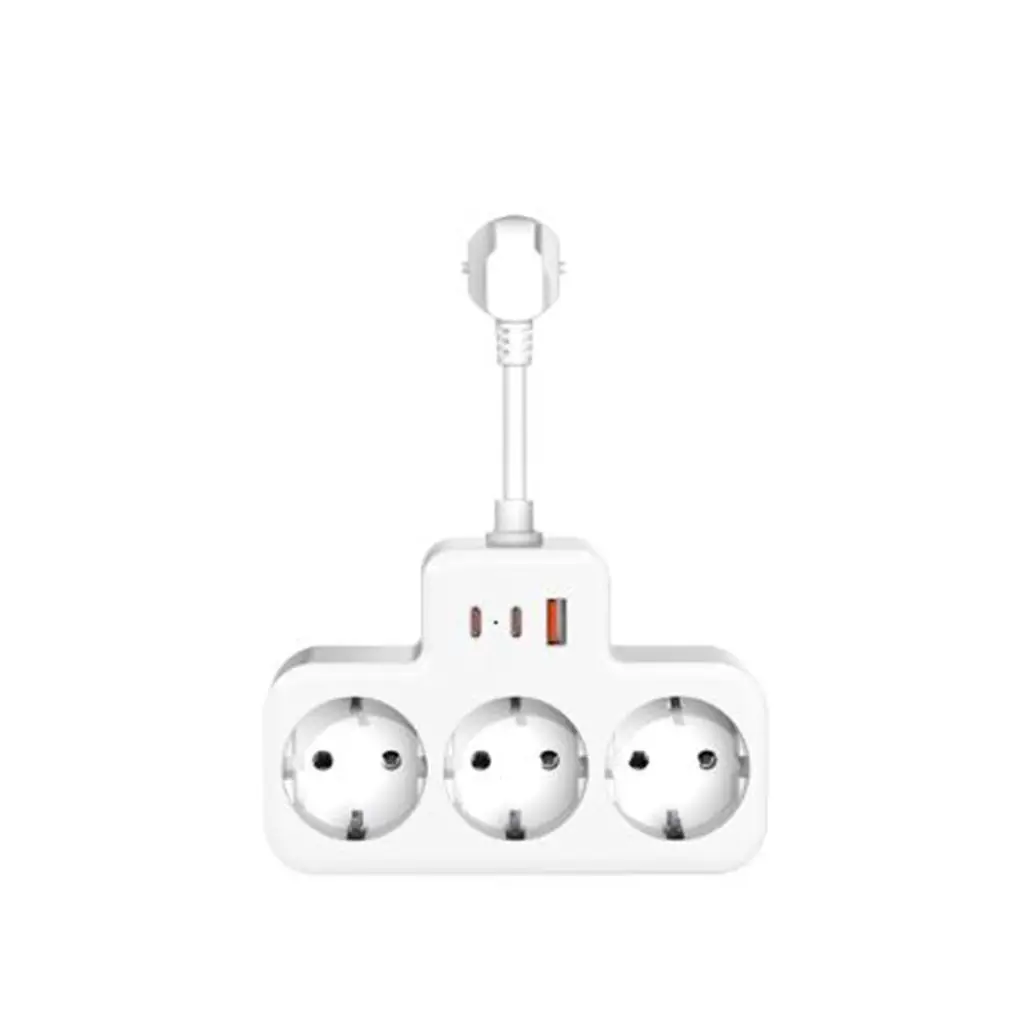 S-link PRZ07 Beyaz 3 Soketli 15mm 1 Usb 2 Type-C PD20W 1050 Joule Bakır Kablolu Akım Korumalı Priz