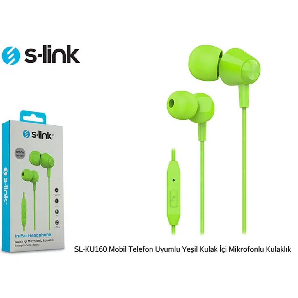 S-link SL-KU160 Mobil Telefon Uyumlu Yesili Kulak İçi Mikrofonlu Kulaklık