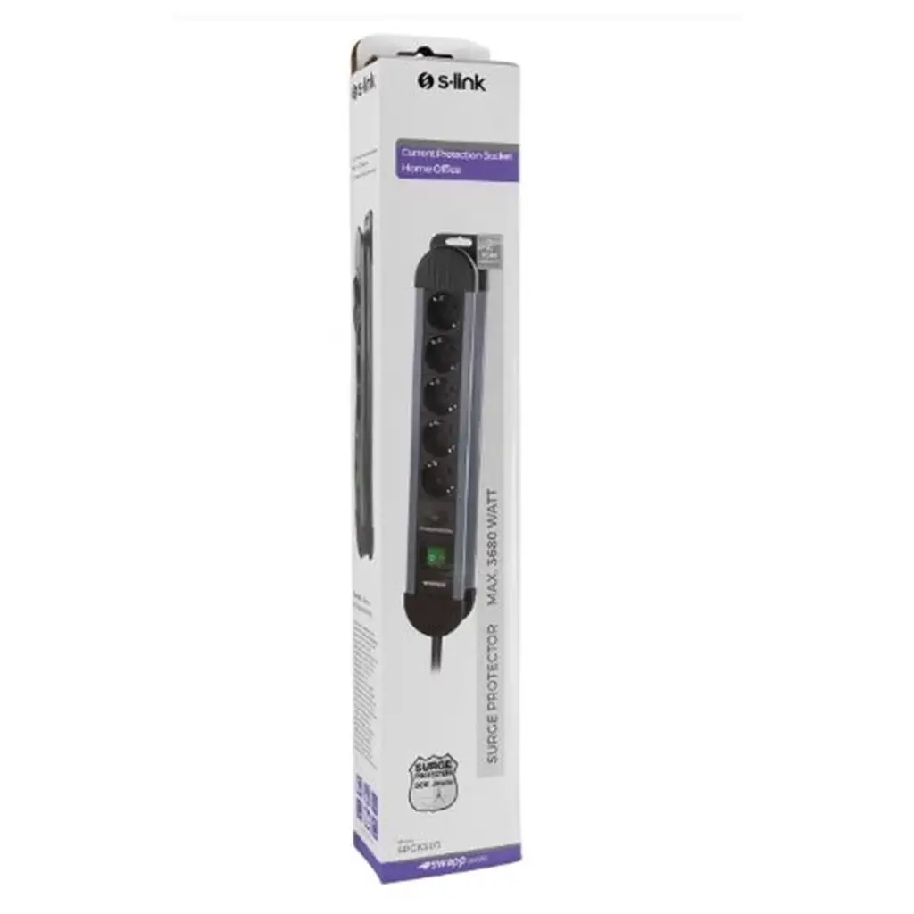 S-link SPGKS05 1.5m 3G1.5mm2 900 Joule 5Li Akım Kor. Gri Priz Çoklayıcı