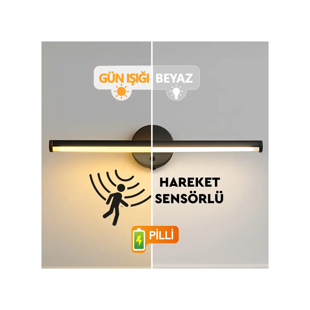 Sensörlü Yapışkanlı Dekoratif Kablosuz Pilli Led Aplik