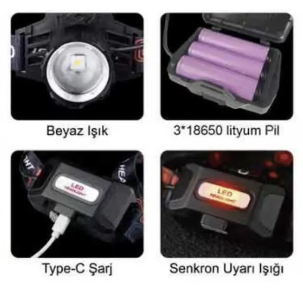 Small Sun SM-F786T Kafa Fener 30w 3000 lumen Hareket Sensörlü Zoomlu Şarjlı 3x18650 Lityum pil