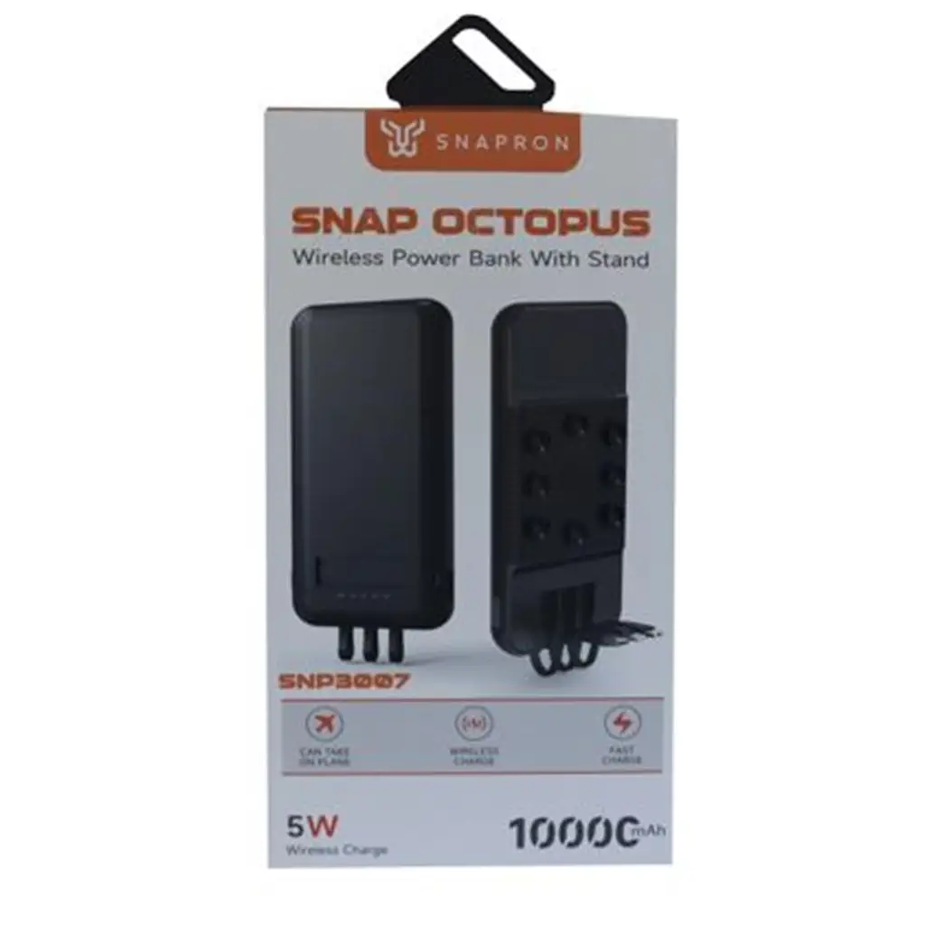 SnapMax SNP-3007 10.000 mah Siyah Vantuzlu Kablosuz ve 3in1 Kablolu Powerbank