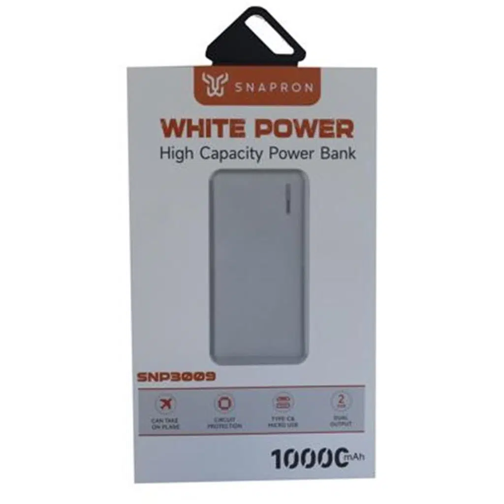SnapMax SNP-3009 Beyaz 10.000 mah Powerbank 2x USB Çıkışlı 1 Type-C ve 1 Micro Girişli