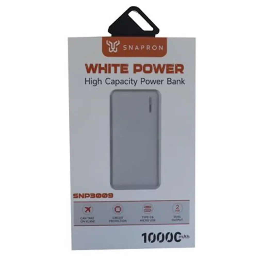 SnapMax SNP-3009 Beyaz 10.000 mah Powerbank 2x USB Çıkışlı 1 Type-C ve 1 Micro Girişli