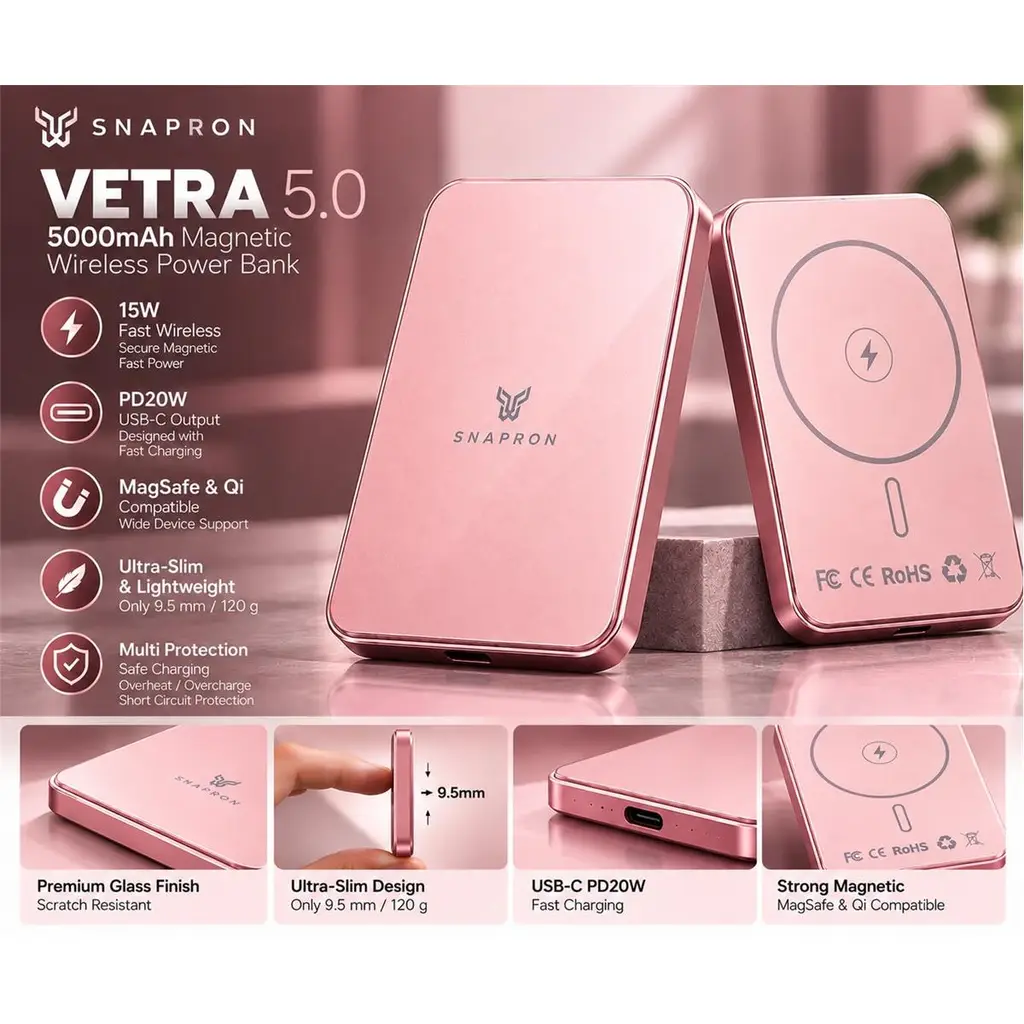 Snapron Snppb01-07 Pembe 5000 mah Pd 20W USB- C MAGSAFE Ultra Silim ( Magnetic Wireless)