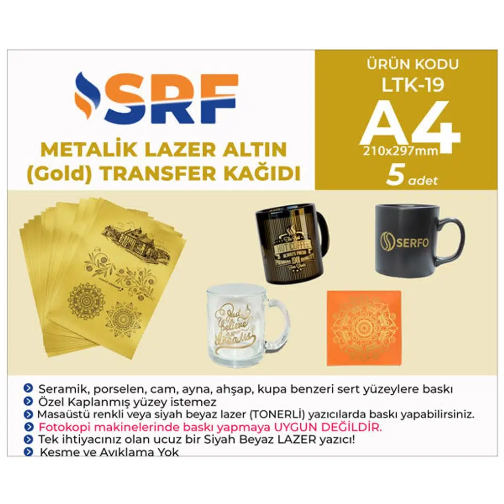 SRF Lazer Altın (Gold) Metalik Transfer Kağıdı A4 (5 adet )
