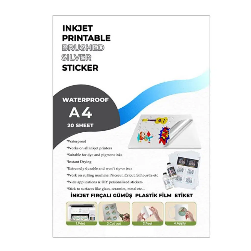 Yapışkanlı İnkjet Mat Gümüş Plastik Etiket (20 adet A4)