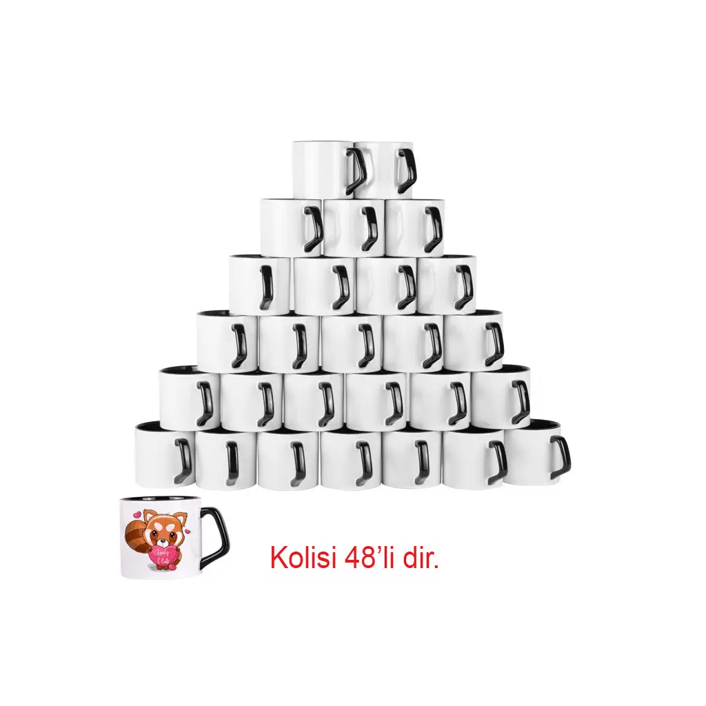 Süblimasyon Afilli Siyah Porselen Kupa Bardak - Koli