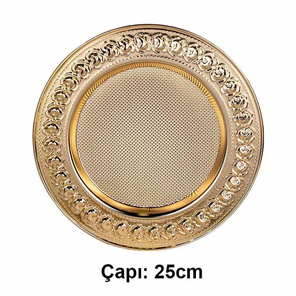 Süblimasyon Gül Desenli Gold Metal Tabak - 25cm