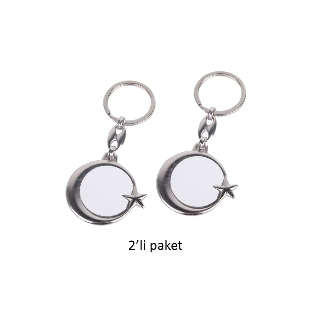 Süblimasyon Ay Yıldızlı Çift Taraflı Metal Anahtarlık - 2'li Paket
