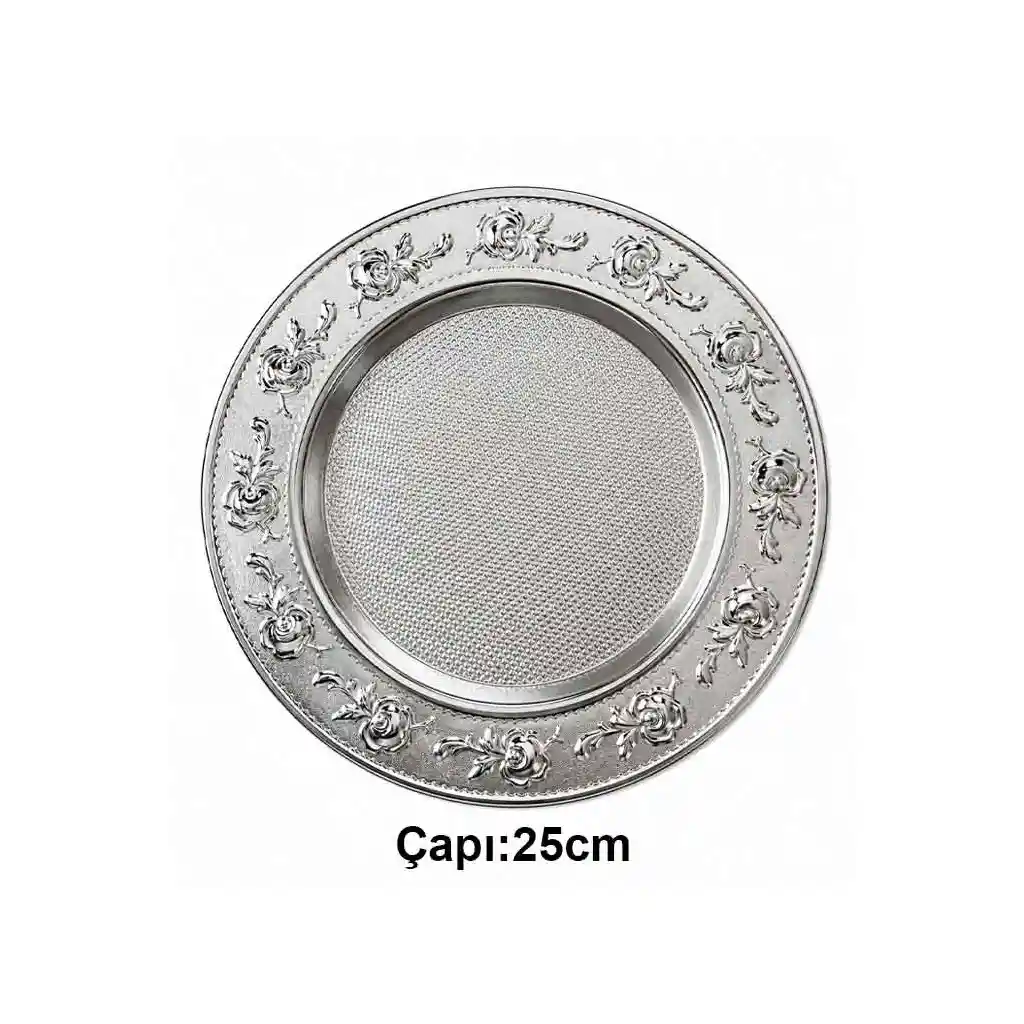 Süblimasyon Gümüş Metal Plaket Tabak Çiçek Desenli Supla - 25cm