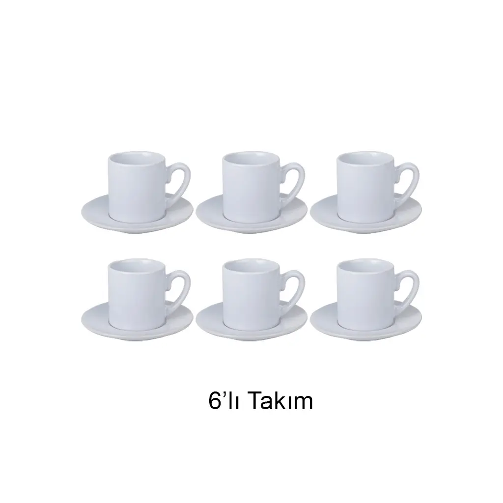 Süblimasyon İthal Türk Kahvesi Fincan Takımı - 6'lı Beyaz