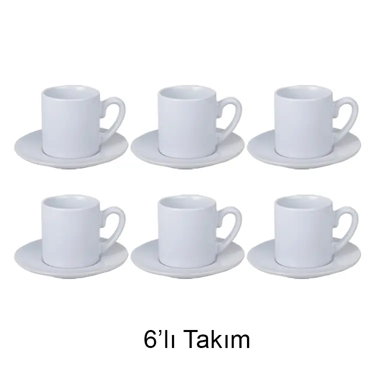 Süblimasyon İthal Türk Kahvesi Fincan Takımı - 6'lı Beyaz