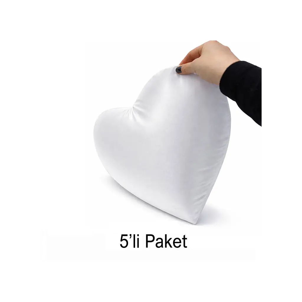 Süblimasyon Kalpli Beyaz Saten Yastık Kılıfı - 5'li Paket
