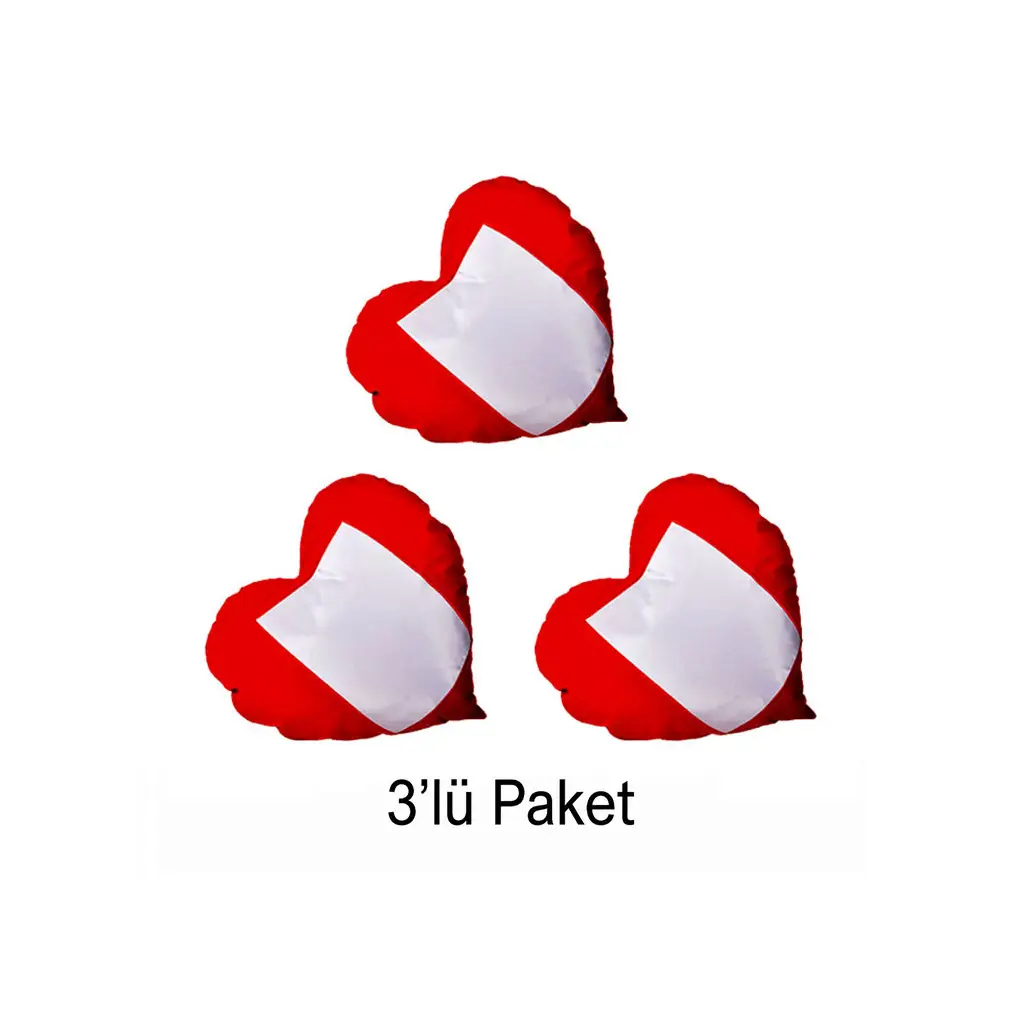 Süblimasyon Kırmızı Kalpli Yastık Kılıfı - 3’lü Paket