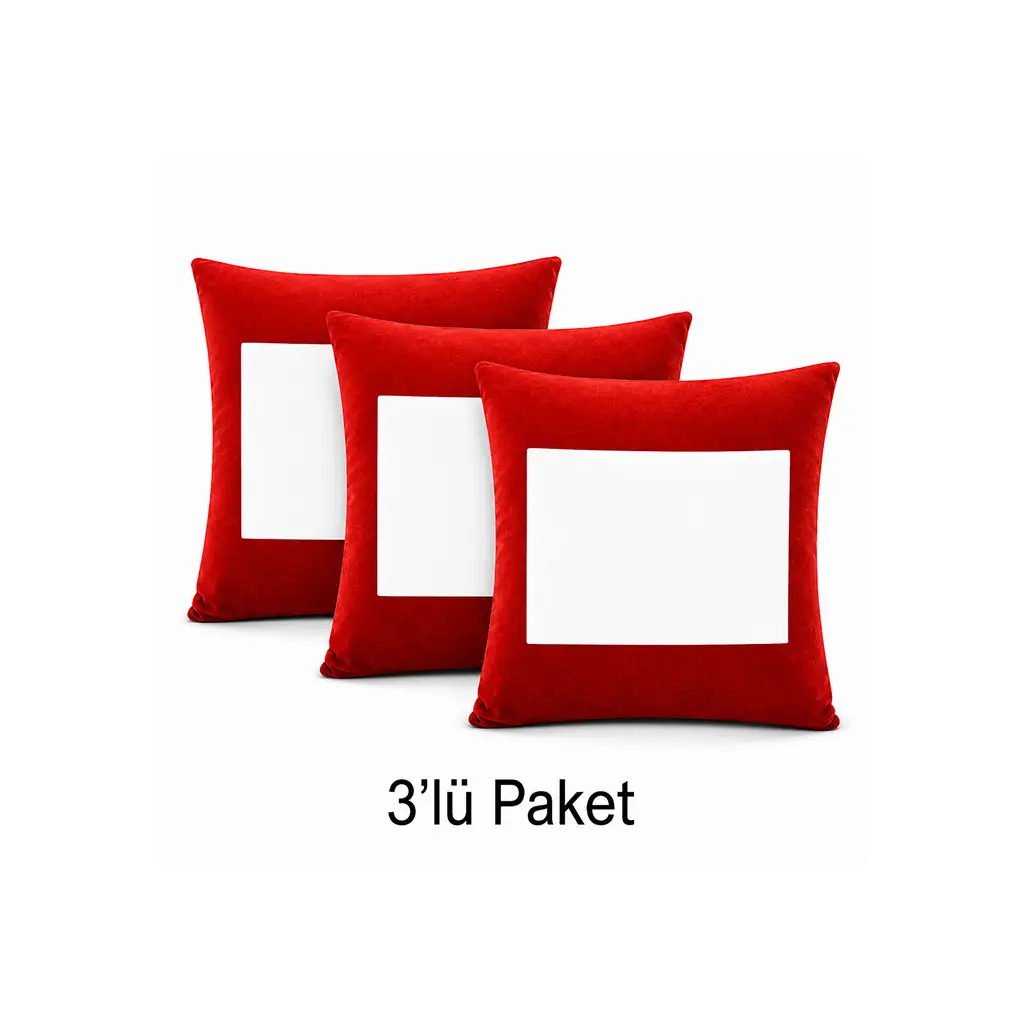 Süblimasyon Kırmızı Süet Yastık Kılıfı (Şeritsiz) - 3'lü Paket
