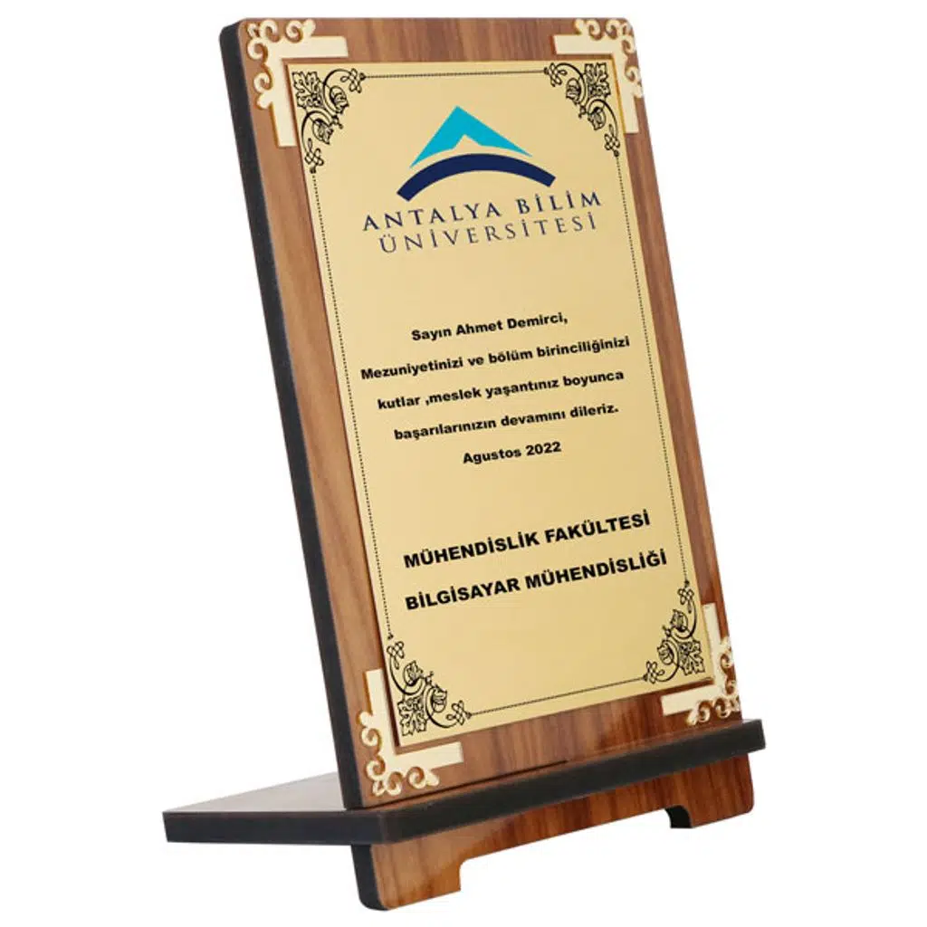 Sublimasyon Metal Baskılı Ahşap Plaket 12X19 cm - Altın Metalli