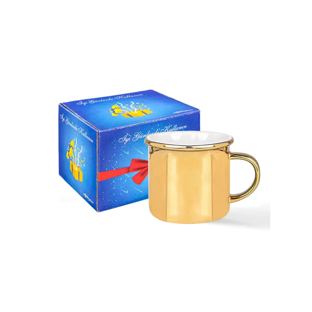 Süblimasyon Porselen Altın Enamel Kupa Bardak - Kutulu