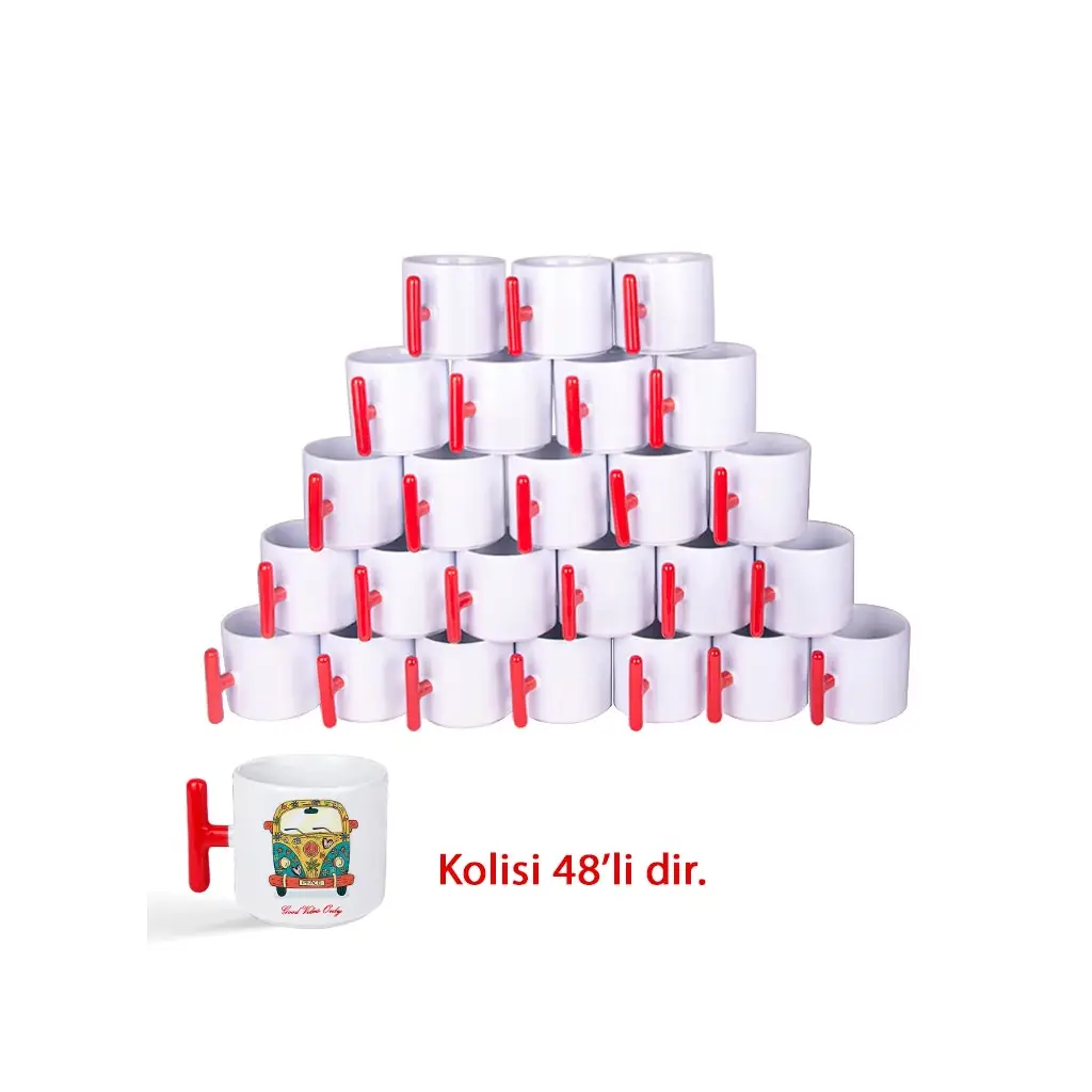 Süblimasyon Porselen Kırmızı Kulplu T Kupa Bardak