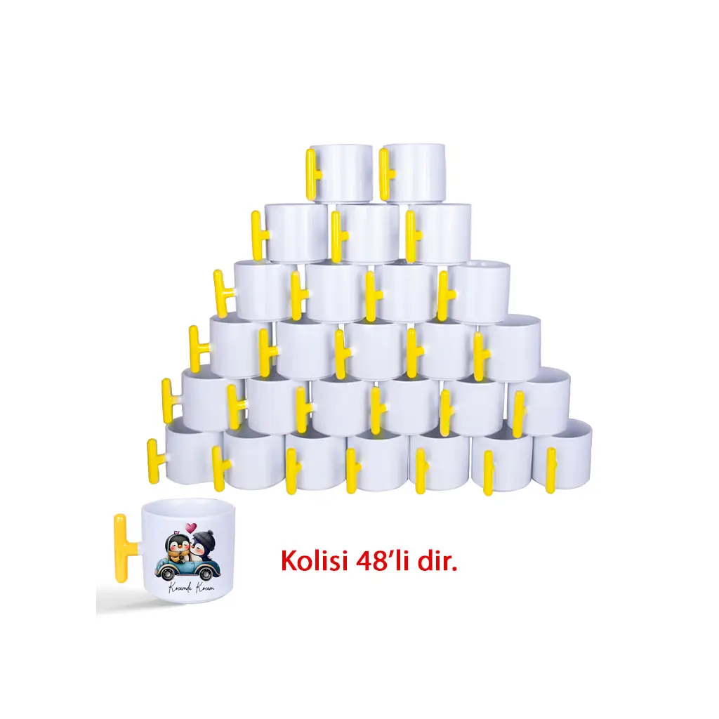Süblimasyon Porselen Sarı Kulplu T Kupa Bardak