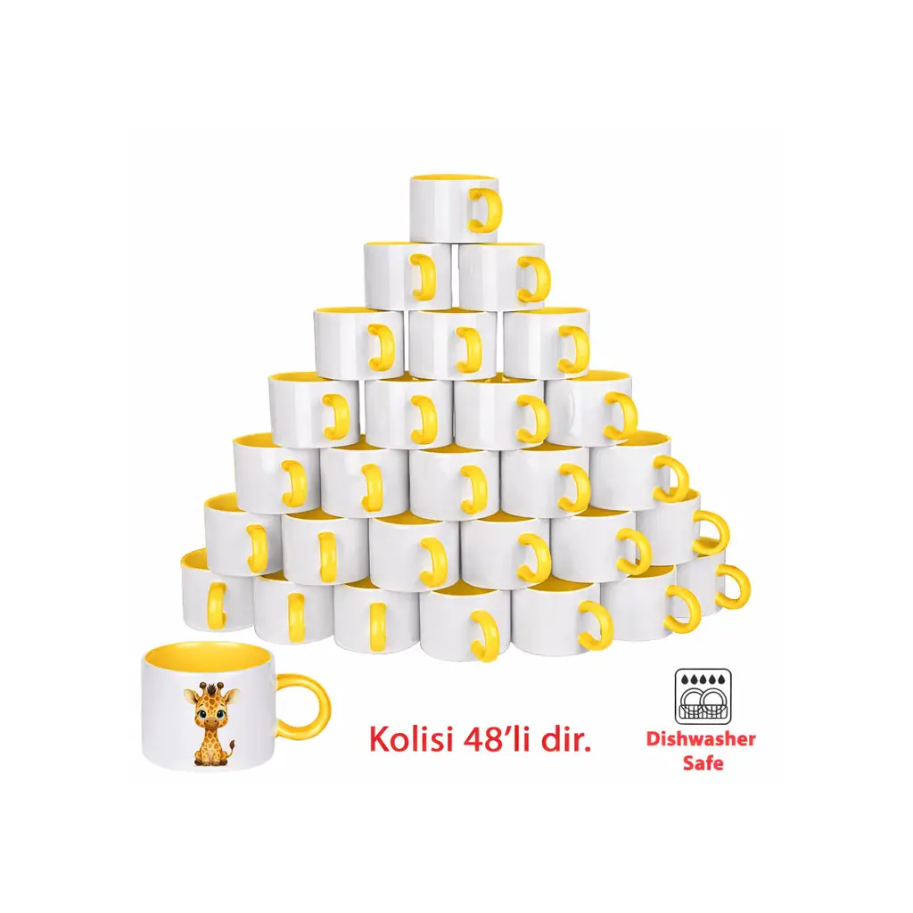 Süblimasyon Porselen Sarı Motto Fincan - Koli