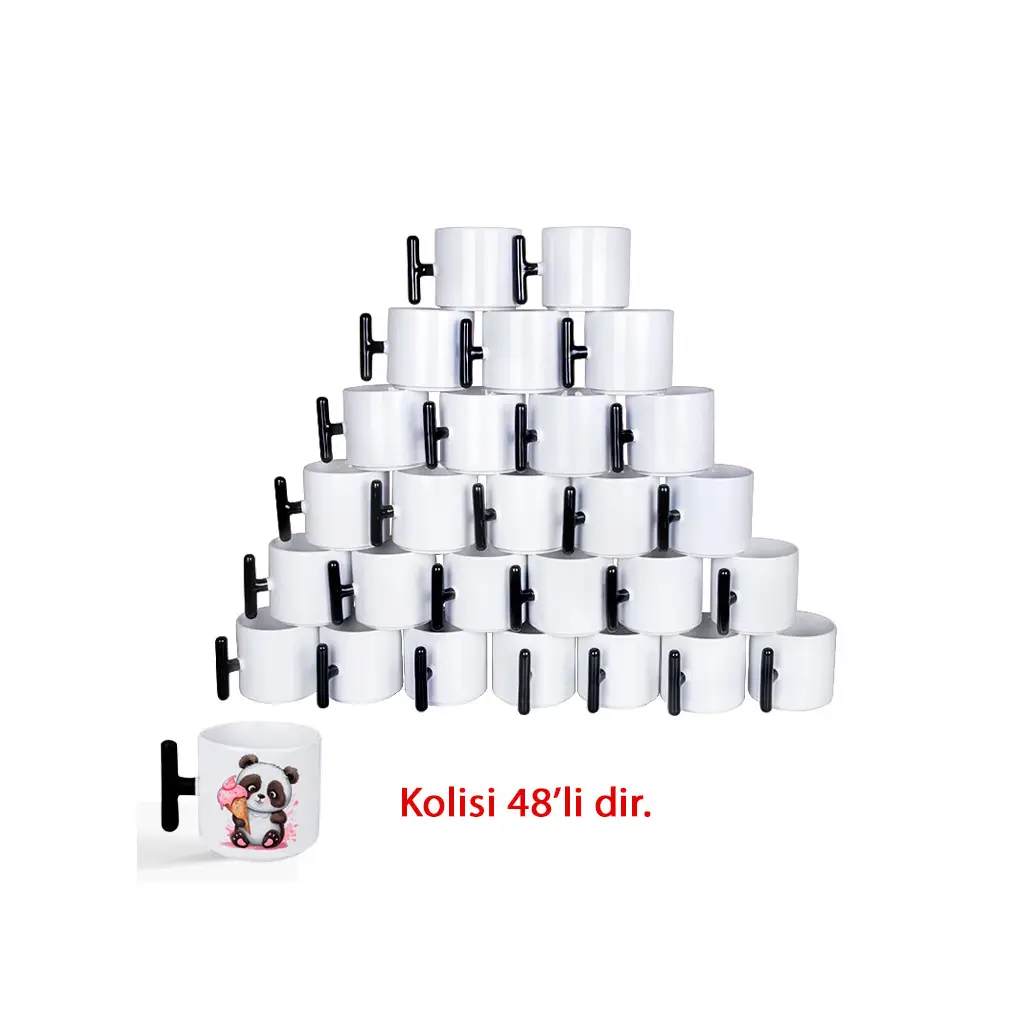 Süblimasyon Porselen Siyah Kulplu T Kupa Bardak