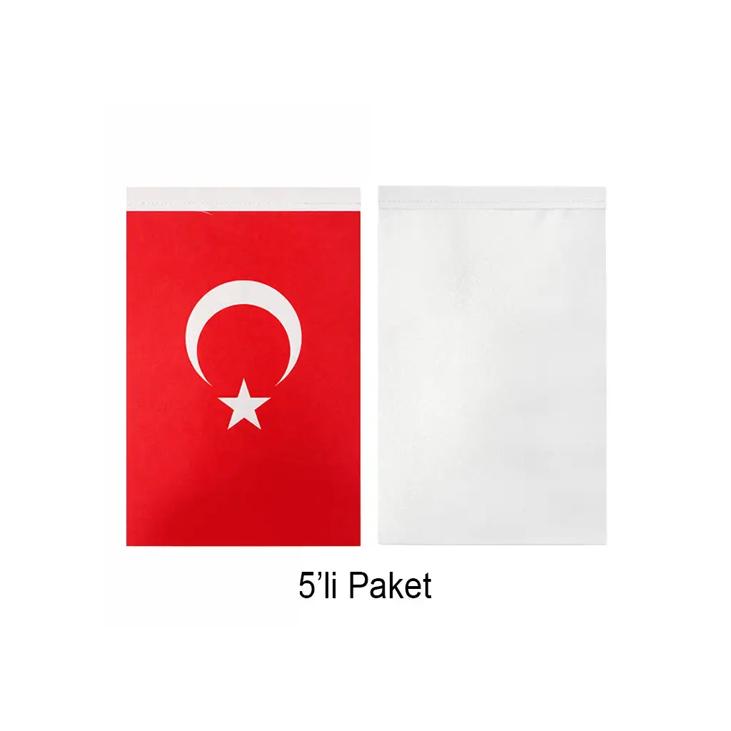 Süblimasyon Saten Beyaz & Türk Masa Bayrağı - 5'li Paket