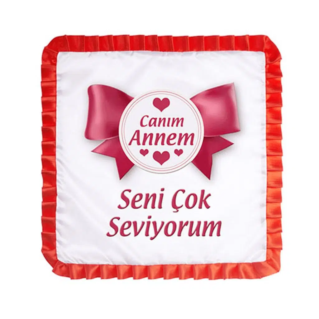 Sublimasyon Saten Kare Yastık - Kırmızı Fırfırlı