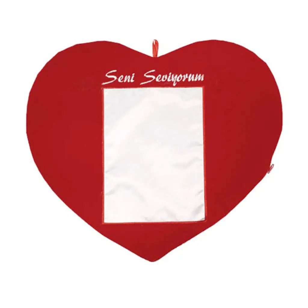 Sublimasyon Seni Seviyorum Kırmızı Kalp Yastık - Dikey