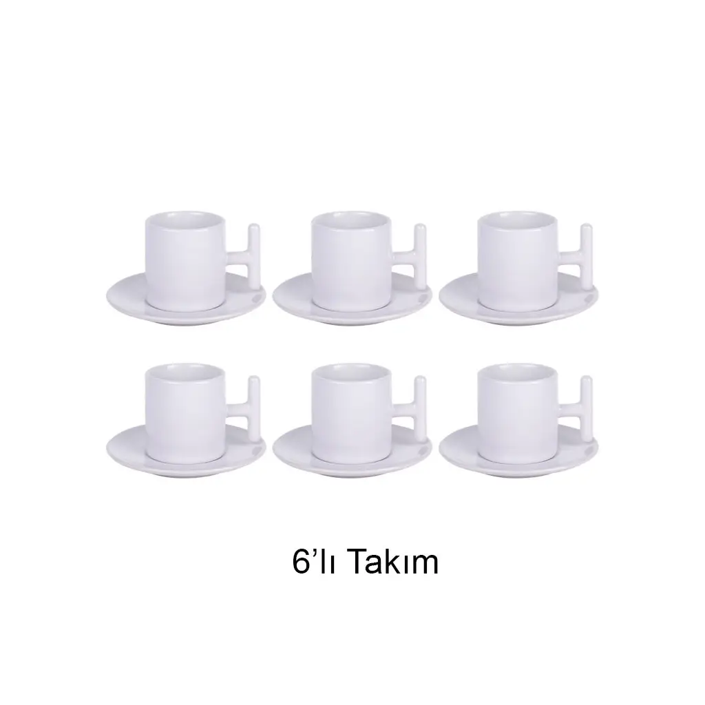 Süblimasyon T Kulplu Türk Kahvesi Fincan Takımı - 6'lı Beyaz