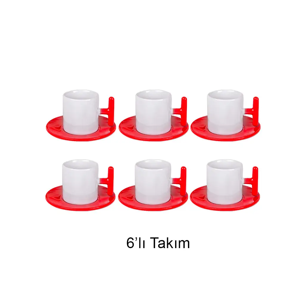 Süblimasyon T Kulplu Türk Kahvesi Fincan Takımı - 6'lı Kırmızı