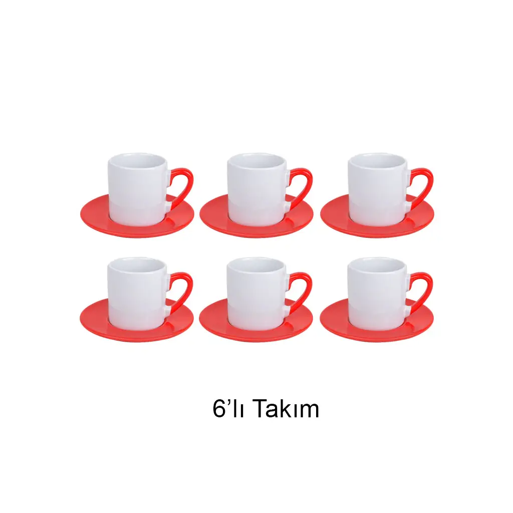 Süblimasyon Türk Kahvesi Fincan Takımı 6'lı Kırmızı