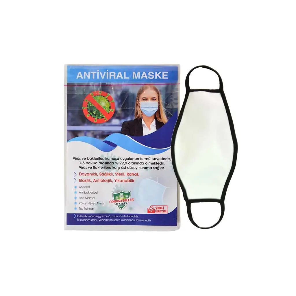 Sublimasyon Yetişkin Siyah Biyeli Maske+Broşür+Poşet