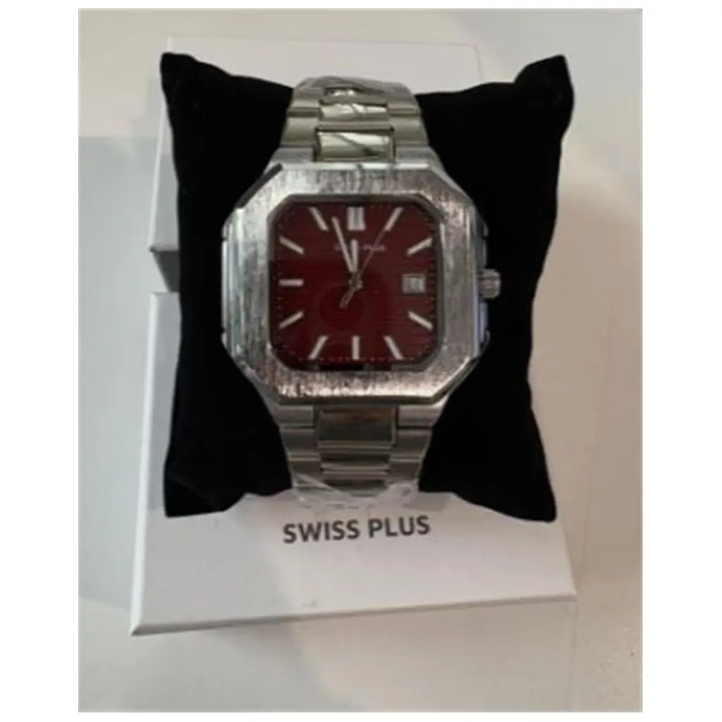 Swiss Plus Man Watch Premium Seri Model-9 RS23146 Bordeaux-Silver(Kol Saati)