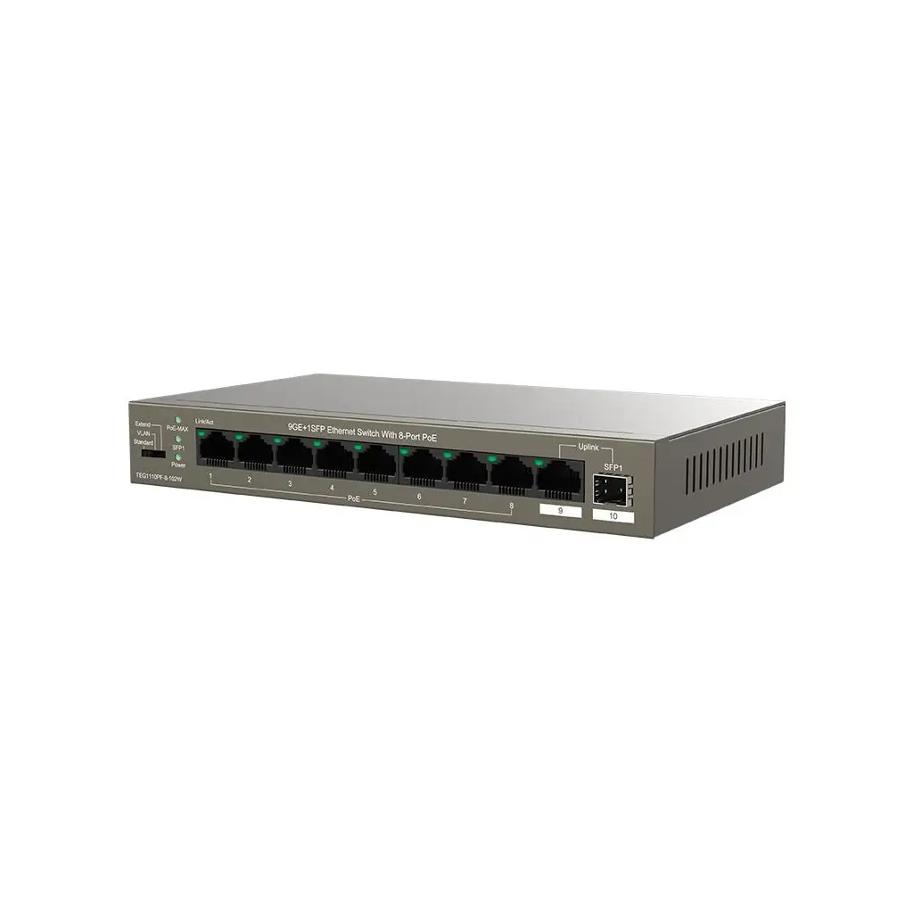 Tenda TEG1110PF-8-120W 9 Port 8 Port Poe+ 10-100-1000 Switch + 1 Port Uplink + 1 Port SFP