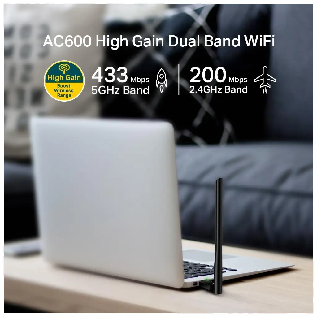 Tp-Link Archer T2U Plus 600 Mbps Antenli Yüksek Verimli Kablosuz USB Adaptör AC600