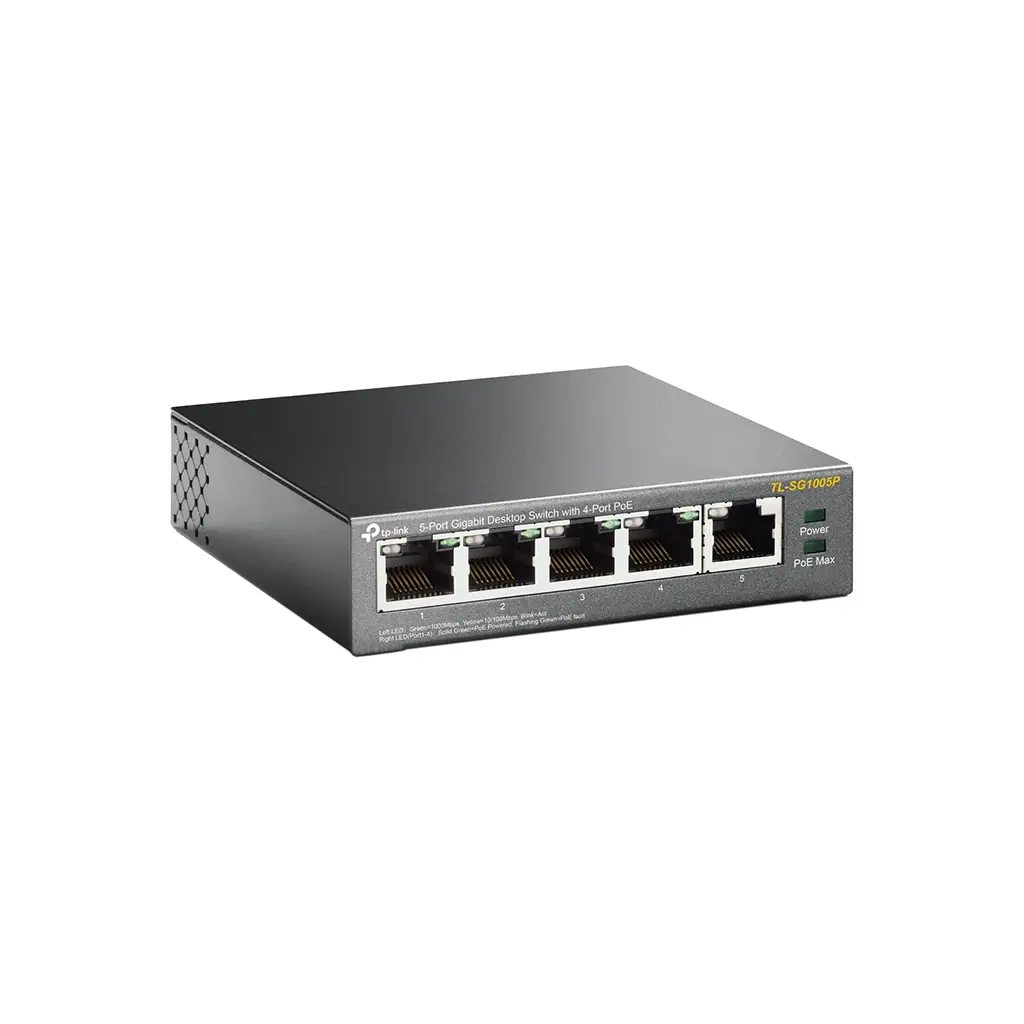 TP-LINK TL-SG1005P, 5 Port, GigaBit, 4 Port PoE 56W, Yönetilemez, Metal Kasa, Masaüstü Switch