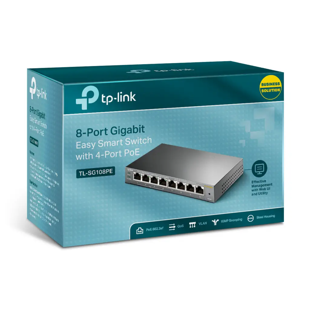TP-LINK TL-SG108PE, 8 Port, GigaBit, 4 Port PoE 64W, Easy Smart, Yönetilebilir, Metal Kasa, Masaüstü Switch