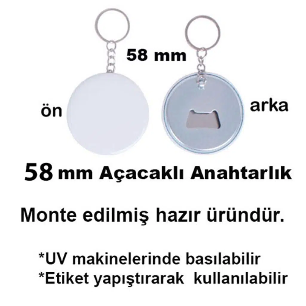 Uv Baskı İçin 58 mm Açacaklı Anahtarlık (50 adet)